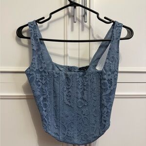 Blue Lace Square-Neck Tank Top